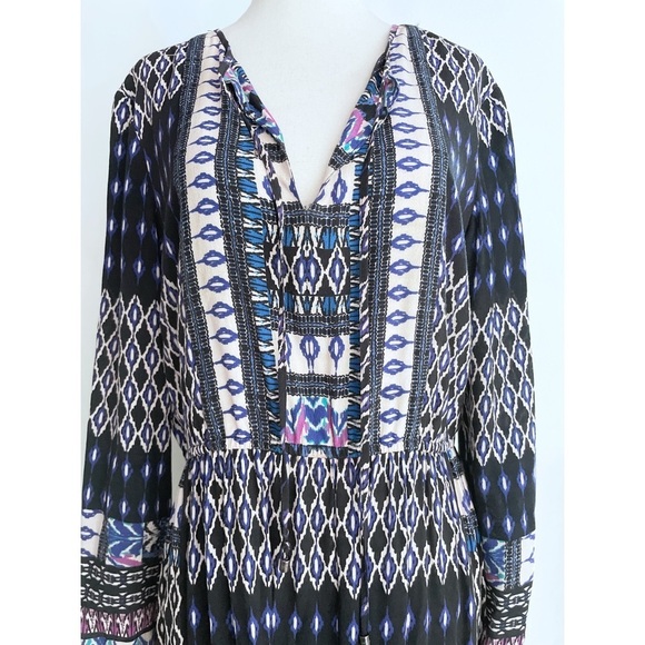 EUC Hale Bob Tassel Trim Geometric Pattern Boho V-neck Midi Dress  M​​​ - Picture 5 of 8